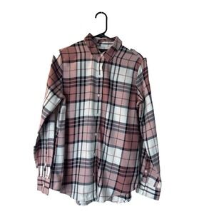 Banana Republic Plaid Button Up Shirt Boyfriend Fit Women's S Pink Grey Plaid